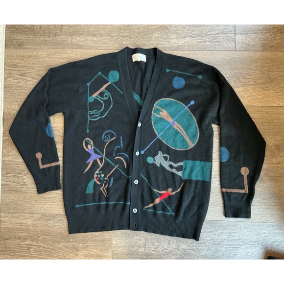MCM Sweaters - Unique MCM VTG 100% Cashmere Sweater Cardigan Olympic Abstract Design Size XL